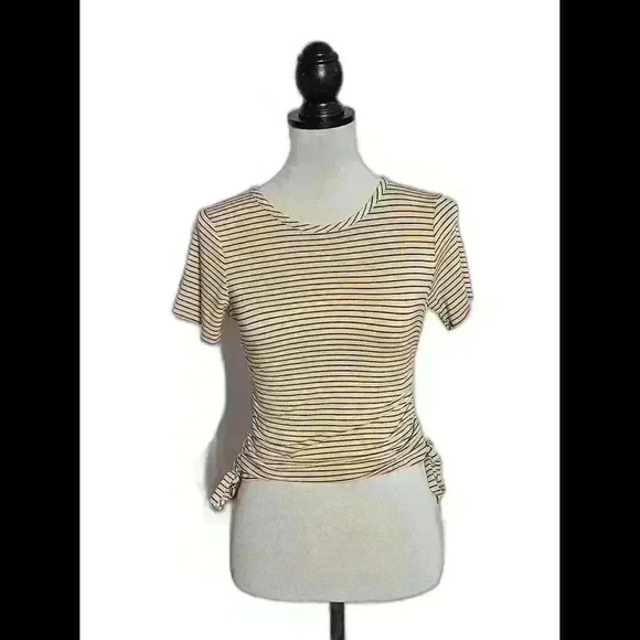 Chic Striped Short Sleeve Top with Side Tie - Picture 1 of 3